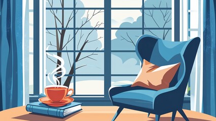 Cozy Winter's Day by the Window: A Serene Illustration