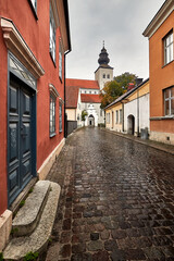 Sankta Maria Cathedral in Visby Old Town on rainy day