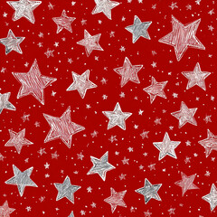 Hand-Drawn Sketchy Stars on Festive Red Background for Christmas and Winter Themes made with generative AI

