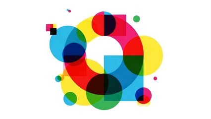 Abstract Geometric Shapes Overlapping with Vibrant Colors on White Background.