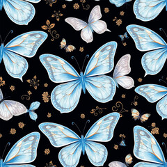Hand-Drawn Blue Butterfly Floral Decorative Background