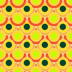 Yellow, green circle, red line forming abstract seamless pattern.