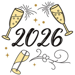 Golden champagne glasses toasting celebration new year