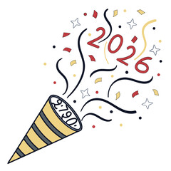 Festive new year 2026 celebration with exploding confetti