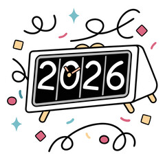 New Year 2026, illustration in a clock