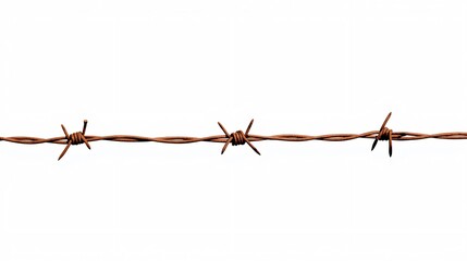 Rusty barbed wire strand with sharp points on a clean white background