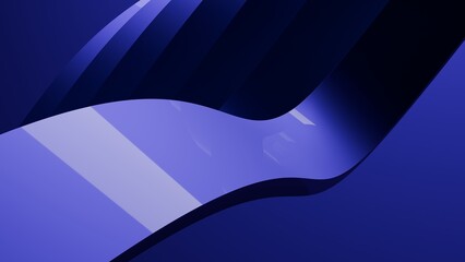 Abstract wavy curved 3d render. Blue soft layers of plastic with lines, folds, ruffles. Modern wallpaper, texture pattern.