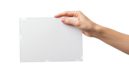 Hand Holding Blank White Card on White Background