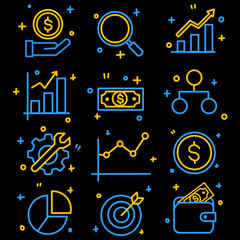 Fototapeta premium Business and Finance Flat Line Icons Set - Money Growth Analytics