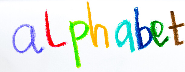 Crayon alphabet isolated over white background, Letters abcd. Colorful hand drawing crayon texture