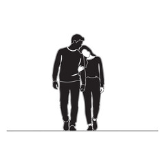 Black silhouette of a loving couple walking arm in arm, symbolizing partnership, companionship, and a shared life journey in a minimalist graphic illustration