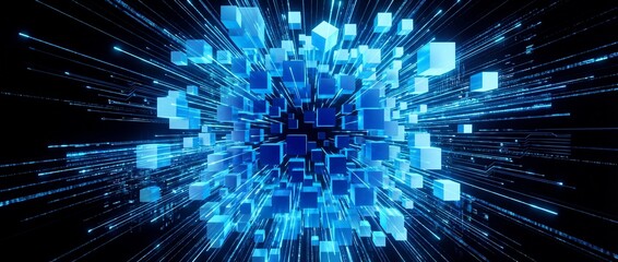 Blue cubes explosion digital art