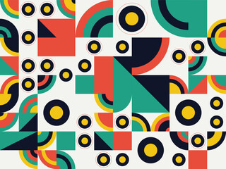 Obraz premium Abstract Geometric Pattern with Colorful Circles and Squares in a Modern Design
