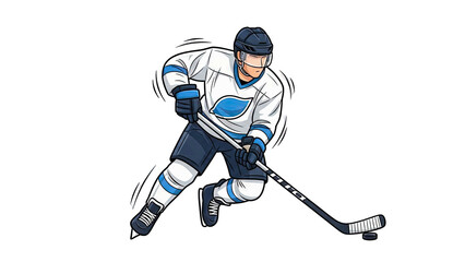Obraz premium Hockey Player Dribbling Puck on White Background