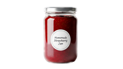 Homemade Strawberry Jam Jar on White Background