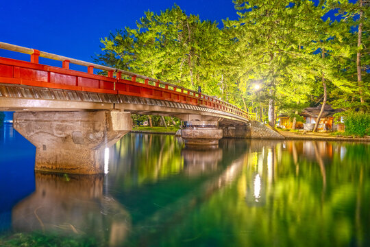 Amanohashidate, Kyoto, Japan at Daitenkyo Bridge at night. 2163