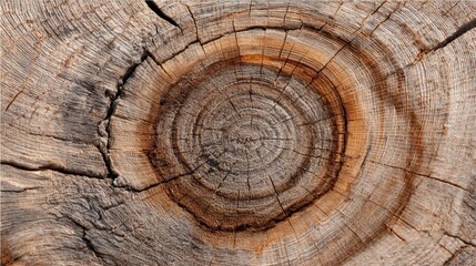Naklejka premium The stunning patterns of a tree trunk reveal years of growth through its detailed rings and textures.