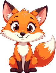 Cute sitting fox illustration with fluffy tail and bright orange fur, perfect for woodland themes, children&rsquo;s books, stickers, and animal artwork