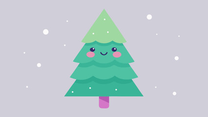 Cute Cartoon Christmas Tree with Pastel Bokeh Background