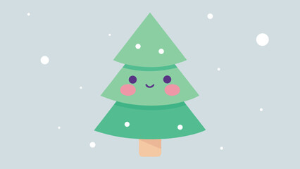 Cute Cartoon Christmas Tree with Pastel Bokeh Background