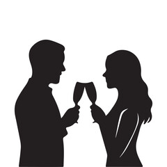 Silhouette of a couple toasting with champagne glasses, celebrating together