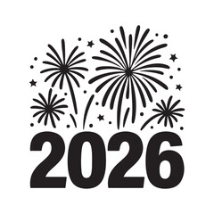 2026 new year celebration with fireworks and stars, festive event illustration