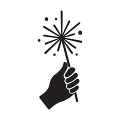 Simple graphic icon of hand holding a sparkling light for festive moments