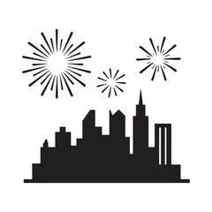 City skyline silhouette with abstract fireworks vector graphic art design