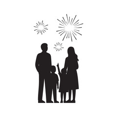 Family silhouette watching fireworks together, celebrating an outdoor event.