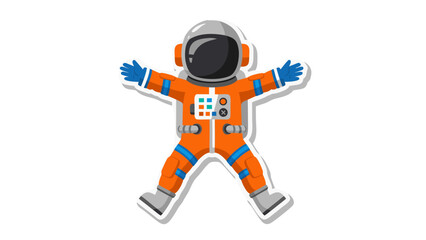 Pixel Art Astronaut Lying Down Creating a Snow Angel Shape in Space Wearing an Orange Spacesuit with Blue Accents and a Dark Visor Detailed Vector Illustration Against a Black Background