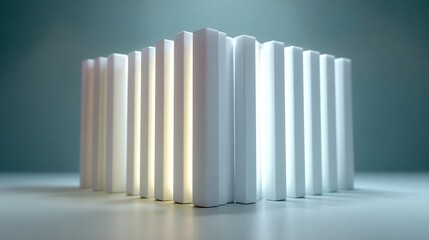 Ultra clean conceptual stock photo of parallel vertical light panels in slightly different tones, representing separate reporting segments, muted background, premium studio lighting, 4k  ar 16:9  v 7.