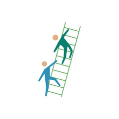 Flat icon of a leader helping another person climb a ladder, representing support, mentorship, teamwork, and growth. Perfect for leadership, business, and motivation concepts.