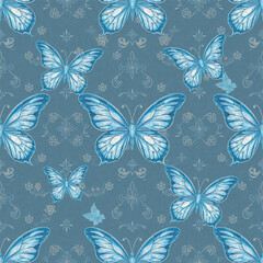 Elegant Blue Butterfly Seamless Pattern Design