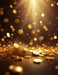 Golden Shower of Fortune: A radiant display of falling gold coins, shimmering in a divine light, conjuring themes of wealth, prosperity, and financial success.