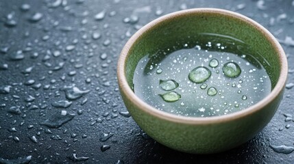 Serene water surface with droplets in a tranquil bowl creating a minimalist atmosphere evoking
