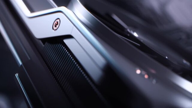 Close up GPU high-performance computer graphics card. 3d animation