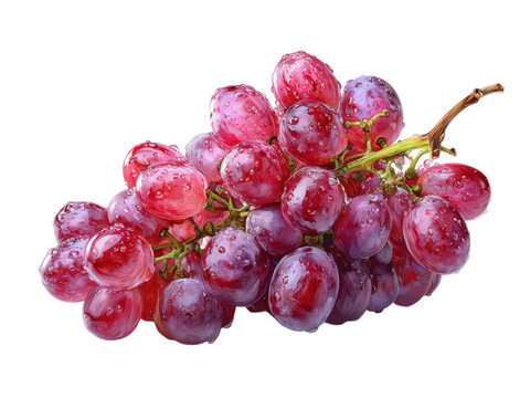 Realistic red grapes with water droplets on black background fruit fresh, Isolated, Png Transparent Background