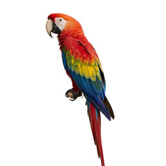 Obraz premium Vibrant plumage a scarlet macaw striking portrait in studio shot against a black backdrop