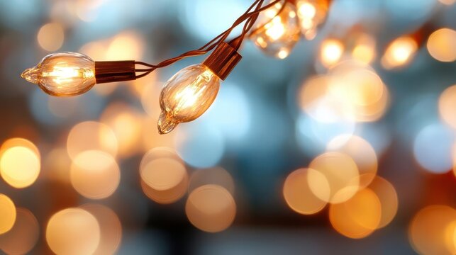 Glowing ambient fairy lights with warm tones bokeh on blurred pastel background creating a dreamy - Powered by Adobe