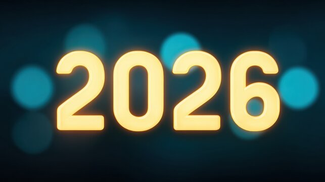 2026 glowing golden numbers on dark bokeh background with festive light and celebration mood, illuminated neon numerals evoke party atmosphere and new year anticipation - Powered by Adobe