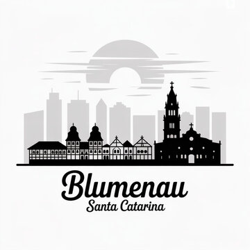 Blumenau, Santa Catarina Skyline Silhouette &mdash; Germanic Architecture and Valley Landmarks Vector Illustration