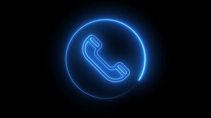 neon glowing call icon with phone round animated video background colorful glowing digital effects futuristic tech design