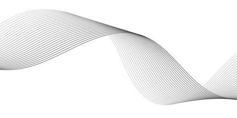Black and white vector waves on transparent background. Editable stroke