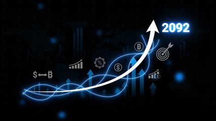Abstract financial chart with upward arrow and year 2092 in futuristic style finance growth