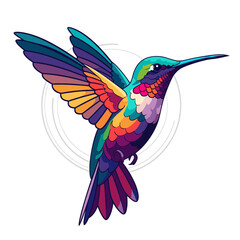 Vibrant, Colorful Hummingbird in Flight, Detailed Illustration of a Tiny Bird with Iridescent Plumage, Perfect for Nature and Wildlife Art