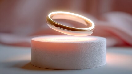 Ultra minimal conceptual stock photo of a soft glowing halo hovering just above a solid white form, symbolizing hidden premium value, smooth pastel background, diffused luxury studio light, shallow de