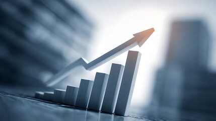 3D Bar Graph with Upward Arrow Growth Vector Illustration