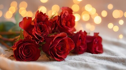 Bouquet of Red Roses with Golden Bokeh Vector Illustration