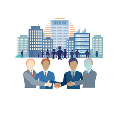 Minimal icon of business presentation scene, illustrating teamwork, data analysis, and corporate strategy in a professional meeting space.