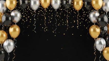 Elegant Black Gold Silver Balloon Arch Celebration Background